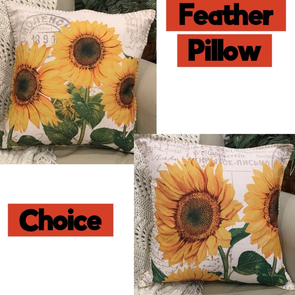 Vintage Farmhouse Sunflower Duck Feather Accent Throw Pillow 20X20 Fall Decor